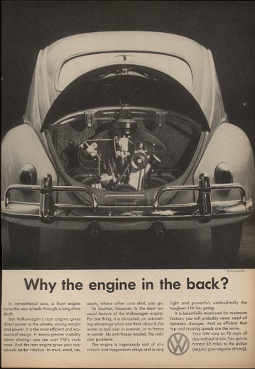 Why is the engine in the back? - Vintage VW ad