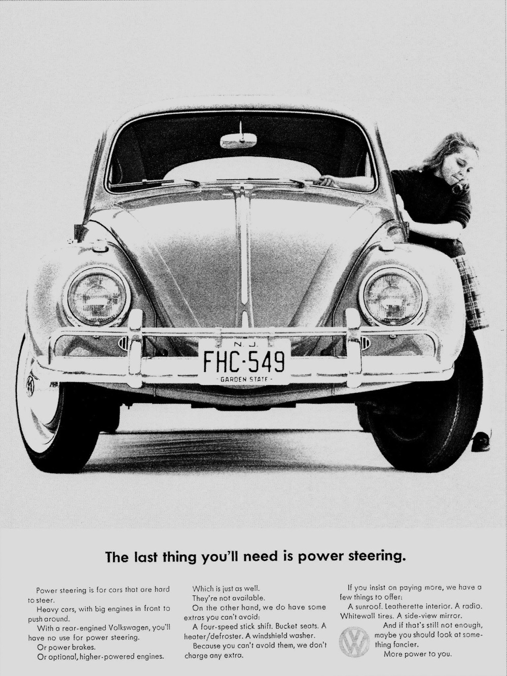 The last thing you'll need is power steering - Vintage VW ad