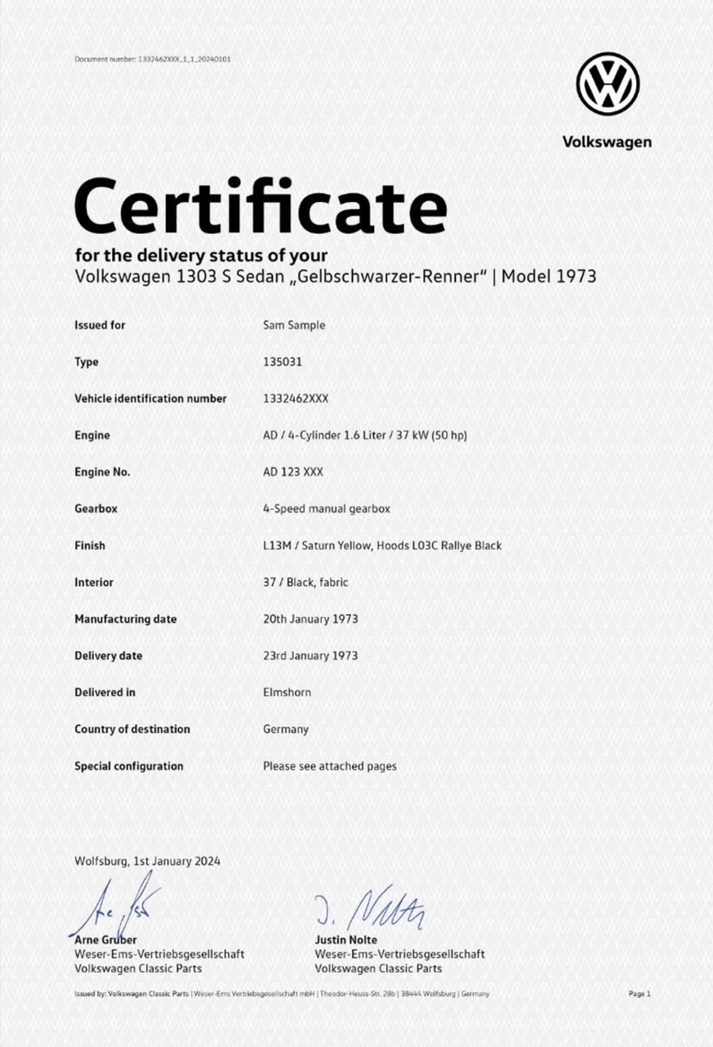 Volkswagen Beetle Birth Certificate you can get