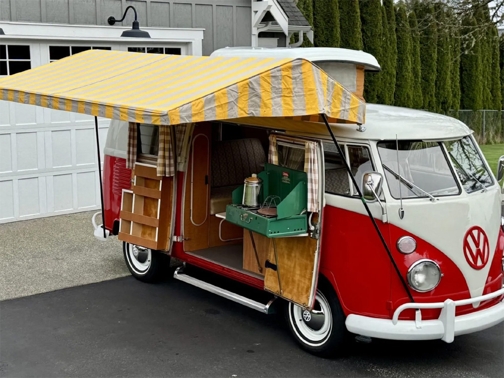 VW Camper Van with awning open
