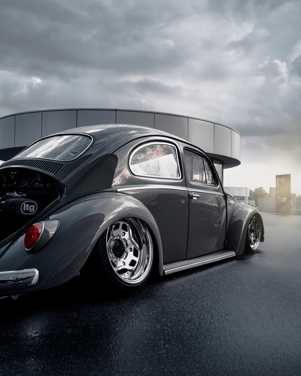 VW Bug photoshoot by a building
