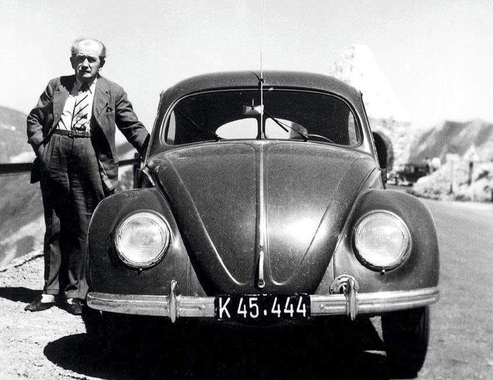 Ferdinand Porsche in Austria with an early Type 1 Volkswagen