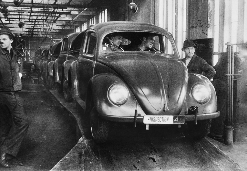 1947 models rolling off the production line in Wolfsburg. This early in the history of the Beetle, most, if not all, of the cars made were going to the Allied forces throughout Germany