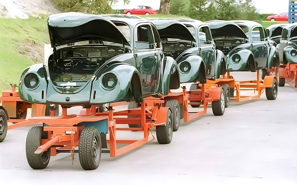Vocho the Mexican Beetle at VW plant in Puebla. In 2001 it was offered in the very beautiful metallic green color