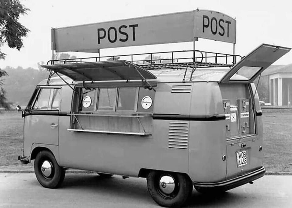 A 
        mobile post office demonstrator vehicle based on the Transporter